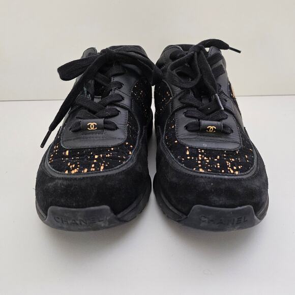 Chanel CC Black Suede Trainer Sneakers US 8.5 / EU 38.5 - Picture 2 of 8